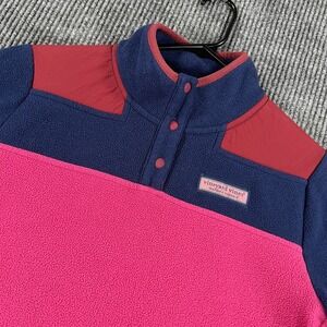 Vineyard Vines Pullover Womens Small‎ Pink Navy Blue Fleece Shep Shirt Outdoor